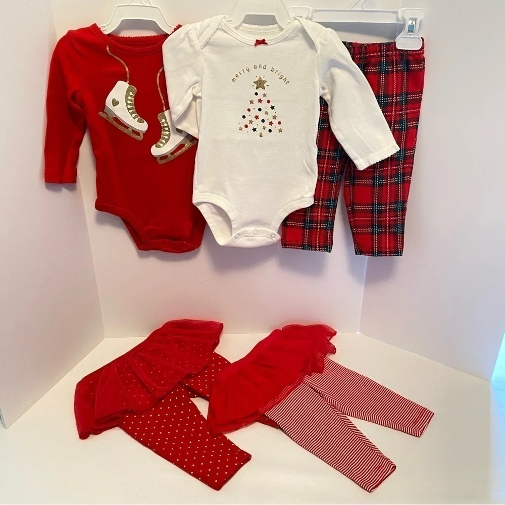 Carter's Baby Girls Christmas Skating Bodysuits/ Tutu Leggings/ Bottoms 6 Months